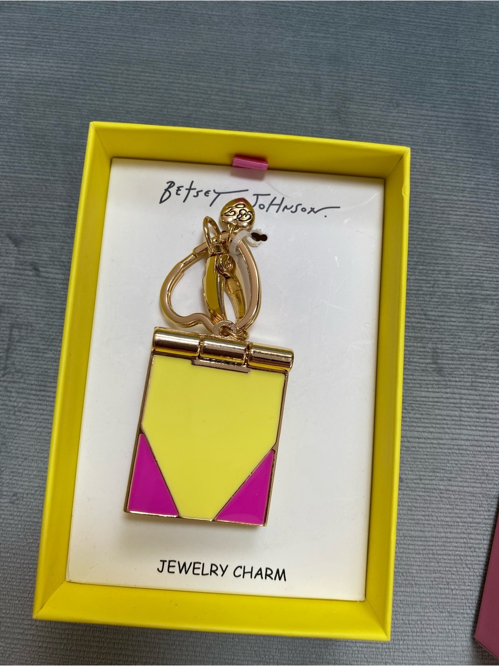Betsey Johnson Crayon Box Keychain Charm NIB Opens, pink and yellow,gold - Picture 6 of 13